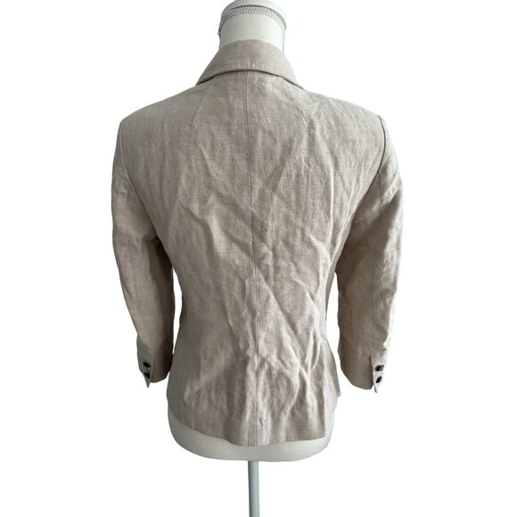 ANTHROPOLOGIE Beige Linen Blend Gold Button Blazer Jacket Size 4 - Picture 5 of 6